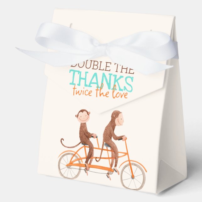 Twins Baby Shower Cute Monkey Double Trouble  Favor Box (Front)