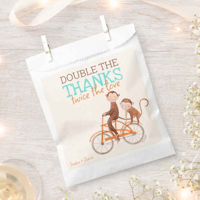 Twins Baby Shower Cute Monkey Double Trouble  Favour Bag (Clipped)