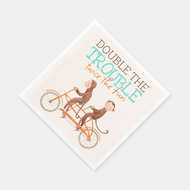 Twins Baby Shower Cute Monkey Double Trouble  Napkin (Corner)