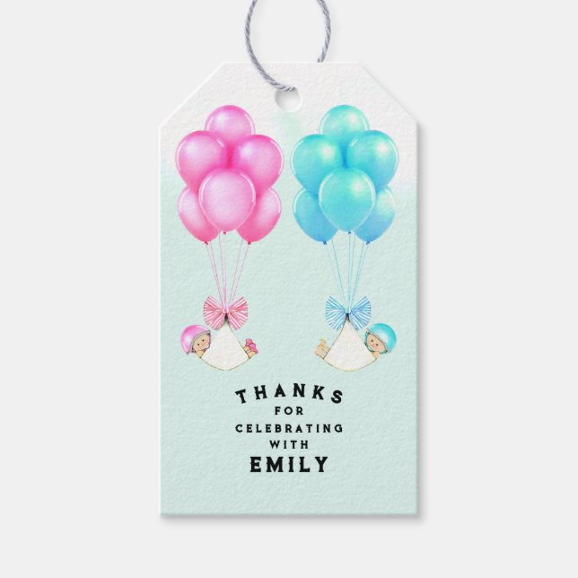 Twins Baby Shower Favours Gift Tags (Front)