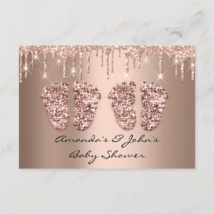 Twins Baby Shower Feet Glitter Rose Drips Girl Boy Invitation