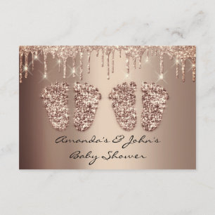 Twins Baby Shower Feet Rose Gold Drips Girl Boy Invitation