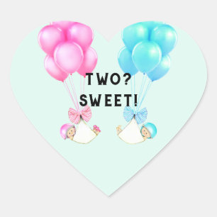 Twins Baby Shower Heart Sticker