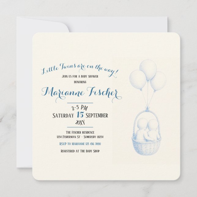 Twins Baby Shower Invitation (Front)
