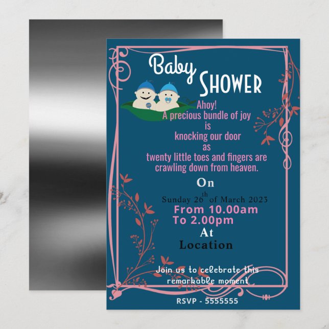 Twin's baby Shower Invitation (Front/Back)