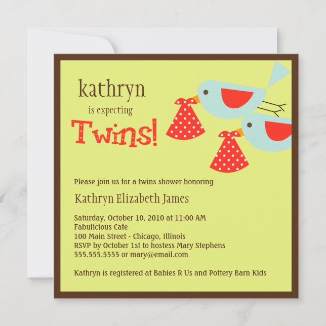Twins Baby Shower Invitation (Front)