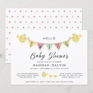 Twins Baby Shower   Mama Bird & Chicks Invitation