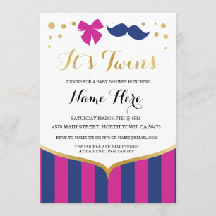 Twins Baby Shower Navy Pink Girl Boy Invite