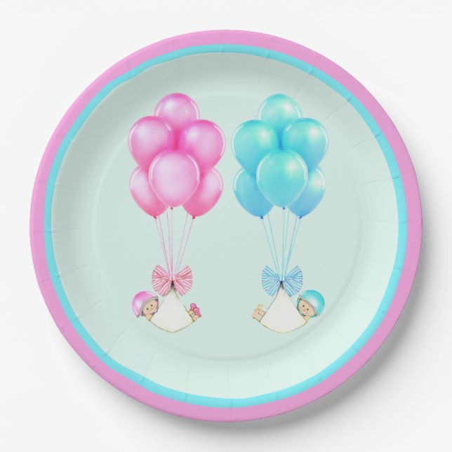 Twins Baby Shower Paper Plate (Front)