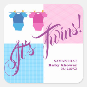 Twins Baby Shower Party Girl Boy. Square Sticker