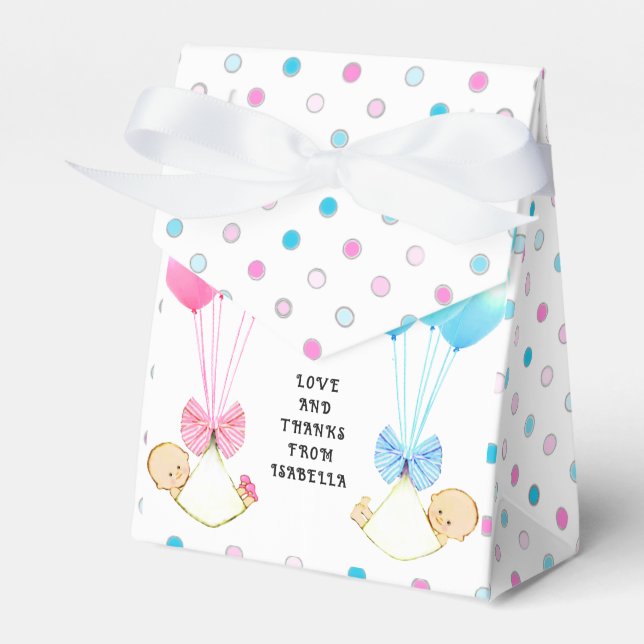 Twins Baby Shower Thank You Favor Box (Front Side)