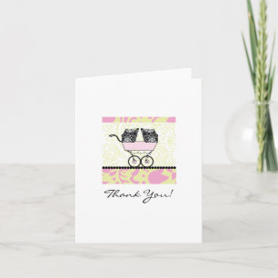 Twins Baby Shower Thank You - Pink Card
