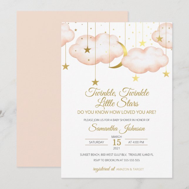 Twins Baby Shower, Twinkle Little Star Invitation (Front/Back)