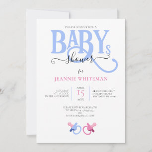 TWINS BABY SHOWER WITH PINK & BLUE PACIFIER INVITATION