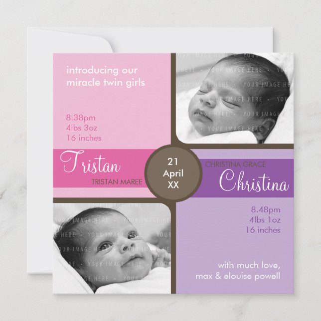 TWINS BABY THANK YOU :: cherished 4SQ Card (Front)