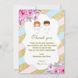 Twins Baptism Communion Thank You Cards Angels