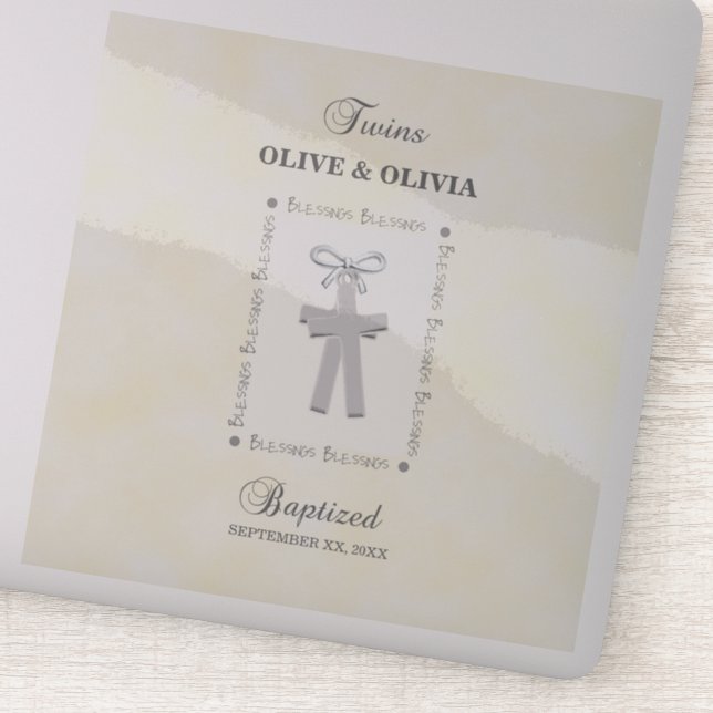 Twins Baptism on Yellow 2 Crosses Personalized (Detail)