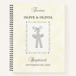Twins Baptism on Yellow 2 Crosses Personalized Notebook