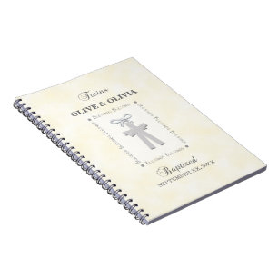 Twins Baptism on Yellow 2 Crosses Personalized Notebook