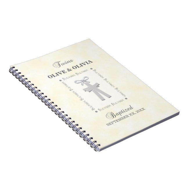 Twins Baptism on Yellow 2 Crosses Personalized Notebook (Right Side)