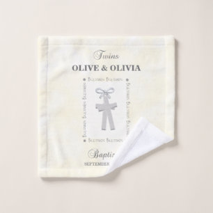 Twins Baptism on Yellow 2 Crosses Personalized Wash Cloth