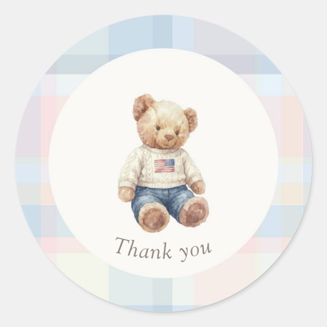 Twins Beary First Birthday Boy  Classic Round Sticker (Front)