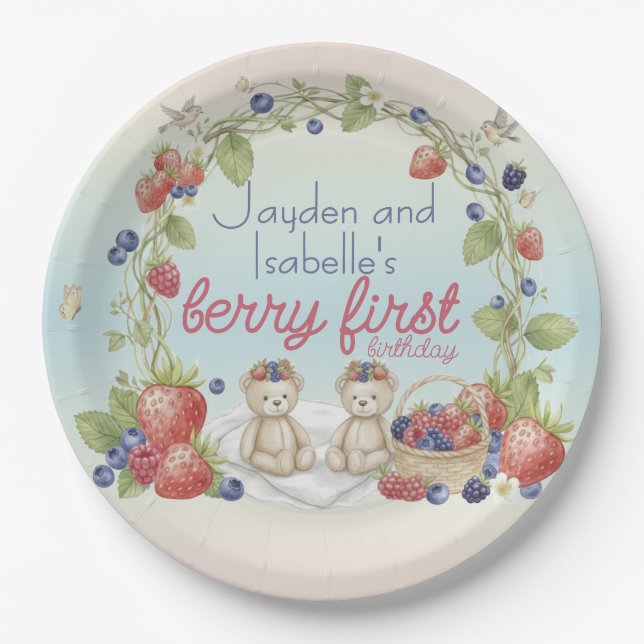 Twins Berry First 1st Birthday Party Paper Plate (Front)