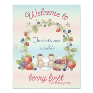 Twins Berry First 1st Birthday Party Poster