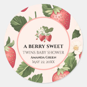 TWINS Berry Sweet Strawberry Baby Shower Classic Round Sticker