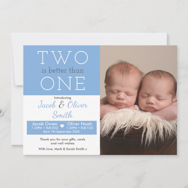 Twins birth announcement/thank you card (Front)