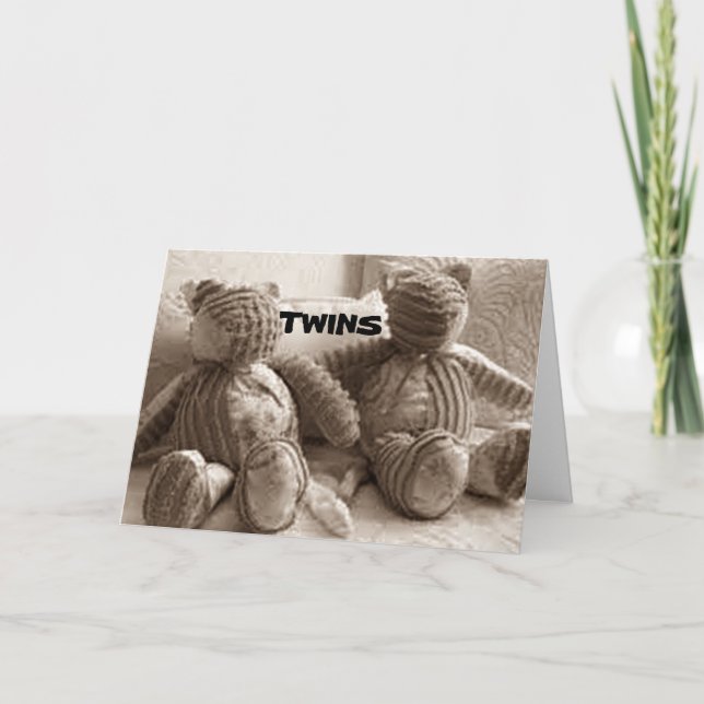 TWINS BIRTH DOUBLE FUN, JOY AND LOVE CONGRATS CARD (Front)