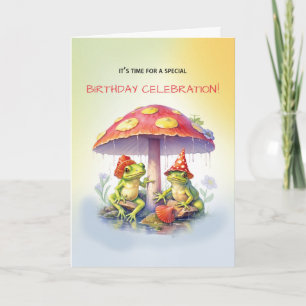 Twins Birthday Cute Frogs Under Mushrooms Card
