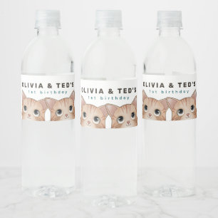 Twins Birthday party with lovely kittens Water Bottle Label