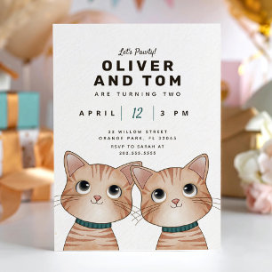 Twins birthday party with two little kittens invitation