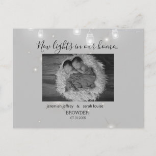 Twins Black and White Photo Birth Announcement Postcard