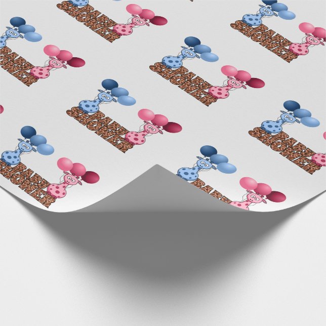 Twins Blue and Pink Giraffes Baby Shower Safari Wrapping Paper (Corner)