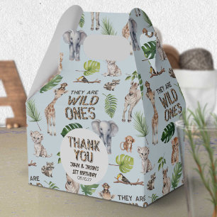 Twins Blue Jungle Animals Themed 1st birthday Favor Box