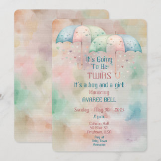 Twins Boy and Girl Baby Shower Invitation