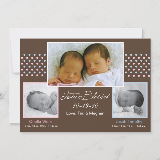 Twins Boy and Girl Faire-part de naissance (Devant)