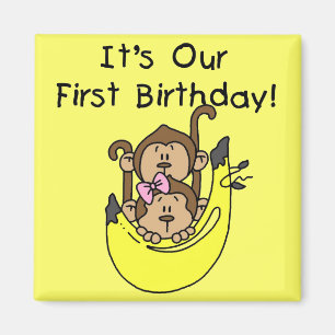 Twins - Boy and Girl Monkey 1st Birthday Magnet