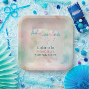  Twins Boy and Girl Shower Umbrella Paper Plate