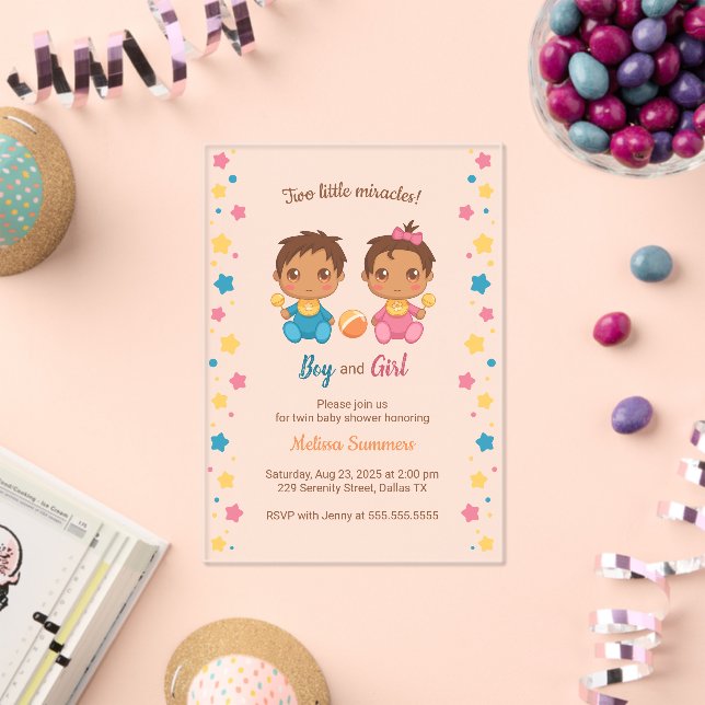 Twins Boy Girl Baby Shower 2 Transparent Acrylic Invitations (Insitu (Celebration))
