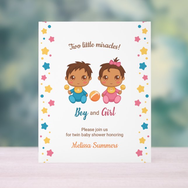 Twins Boy Girl Baby Shower Invitation Acrylic Sign (Neutral)