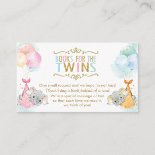 Twins Boy Girl Elephant Bring a Book Instead Enclosure Card