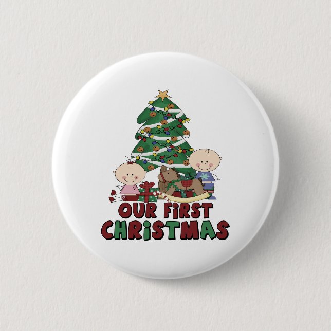 Twins Boy & Girl first Christmas 2 Inch Round Button (Front)