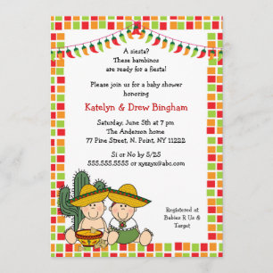 Twins boy girl Mexican Fiesta Baby Shower Invite