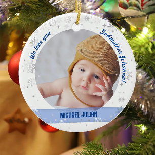 Twins Boy Girl Photos Godmother 1st Christmas Baby Ceramic Ornament