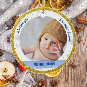 Twins Boy Girl Photos Grandpa First Christmas Baby Ceramic Ornament