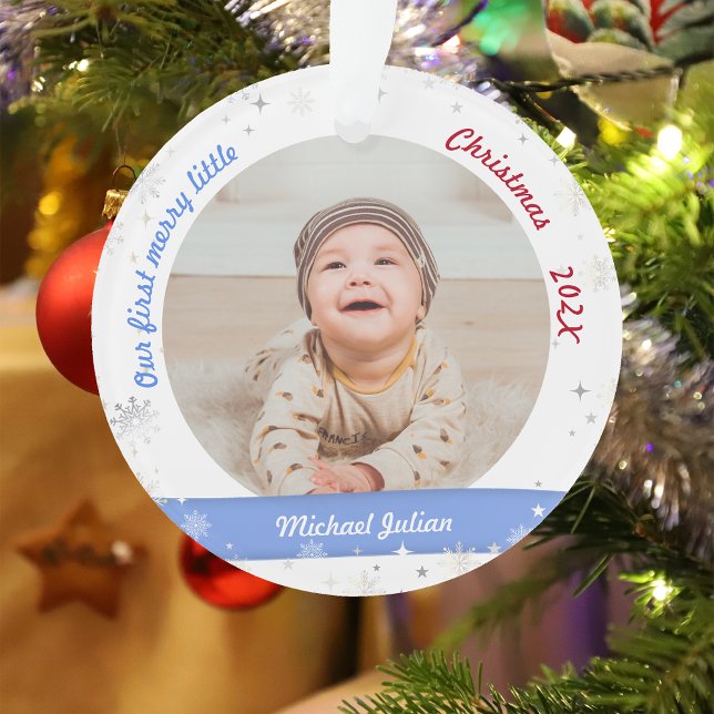Twins Boys 2 Photos Premier Joyeux Petit Noël (Modern Elegant Cute Our First Merry Little Christmas Twins Baby Boys 2 Photos Snowflakes Stars)