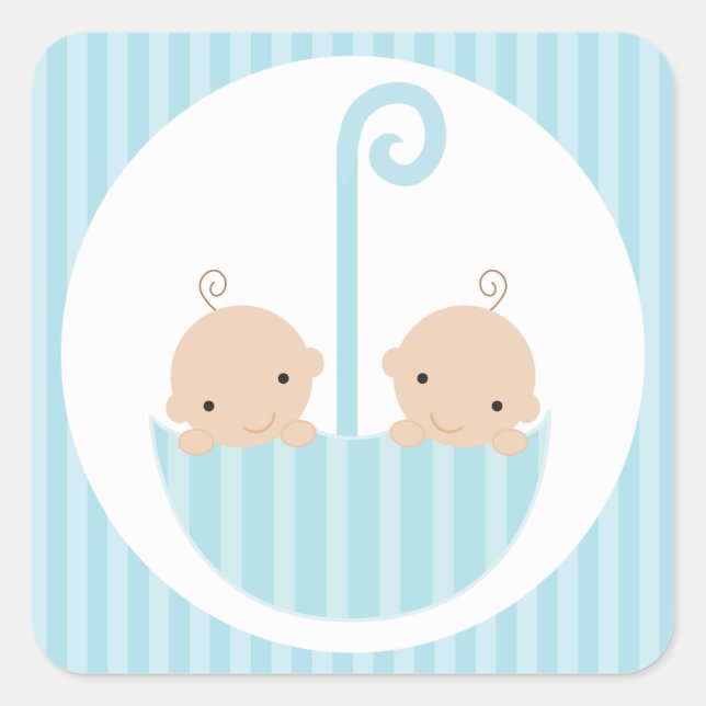 Twins Boys Baby Shower Square Sticker (Front)